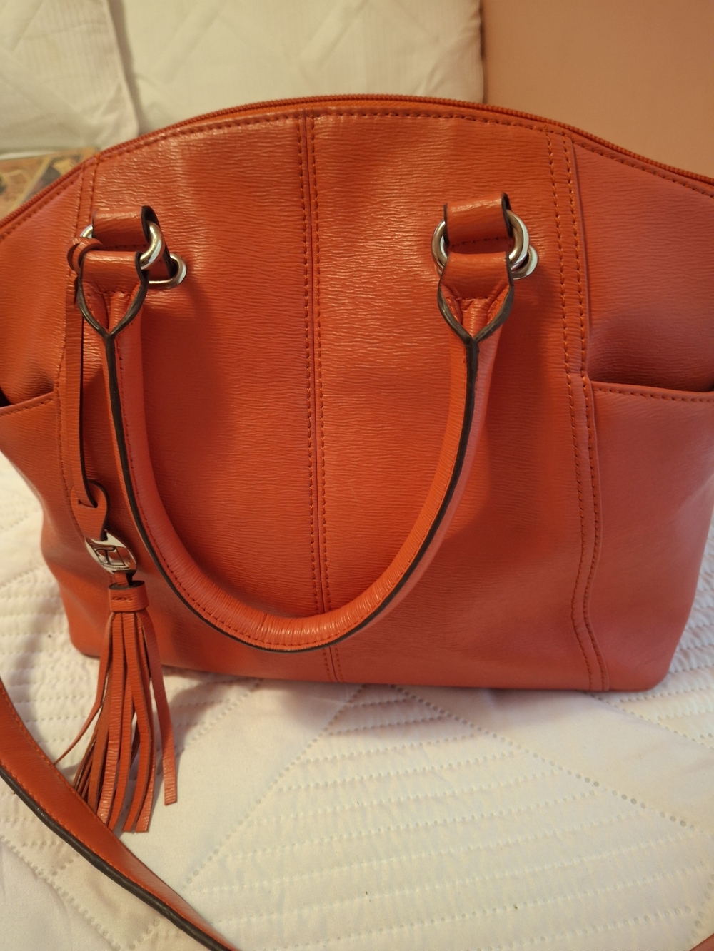 Poppy Red Leather Tignanello Tassel Satchel Handbag